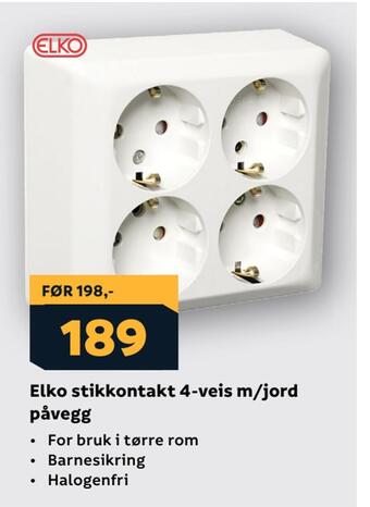 Megaflis Elko stikkontakt 4-veis m/jord påvegg tilbud