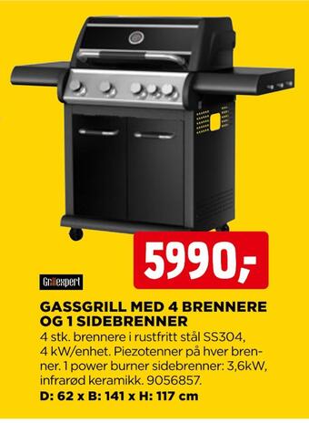 jem & fix Gassgrill med 4 brennere og 1 sidebrenner tilbud