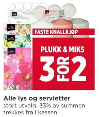 Meny Alle lys og servietter tilbud