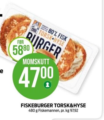 Kiwi FISKEBURGER TORSK&HYSE 480 g tilbud