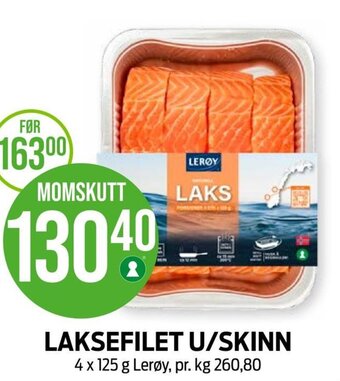 Kiwi LAKSEFILET U/SKINN 4 x 125 g Lerøy tilbud
