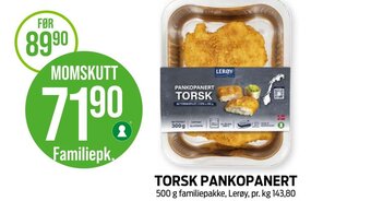 Kiwi TORSK PANKOPANERT 500 g familiepakke, Lerøy tilbud