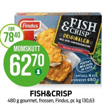 Kiwi FISH&CRISP 480 g gourmet, frossen, Findus tilbud