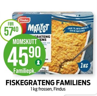 Kiwi FISKEGRATENG FAMILIENS 1 kg frossen, Findus tilbud
