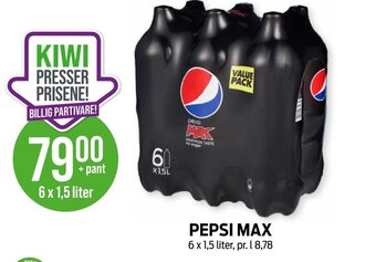 Kiwi PEPSI MAX 6 x 1,5 liter tilbud