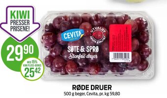 Kiwi RØDE DRUER 500 g beger, Cevita tilbud