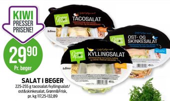 Kiwi SALAT I BEGER 225-255 g tacosalat/kyllingsalat/ ost&skinkesalat, Grønn&Frisk tilbud