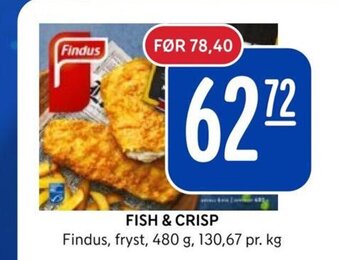 Rema 1000 FISH & CRISP Findus, fryst, 480 g tilbud