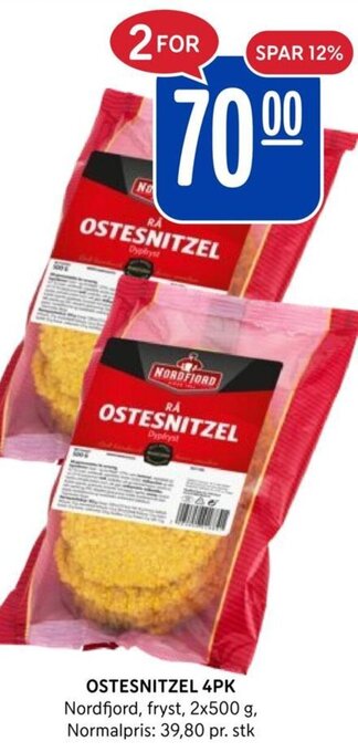 Rema 1000 OSTESNITZEL 4PK Nordfjord, fryst, 2x500 g, tilbud