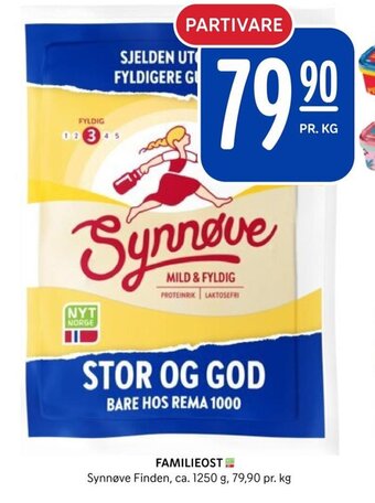 Rema 1000 FAMILIEOST Synnøve Finden, ca. 1250 g tilbud
