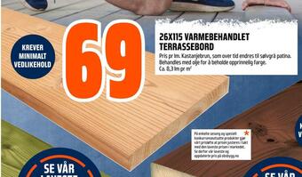 Obs Bygg 26x115 varmebehandlet terrassebord tilbud