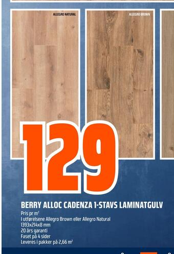 Obs Bygg Berry alloc cadenza 1-stavs laminatgulv tilbud