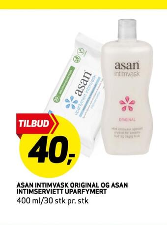 Bunnpris Asan intimvask original og asan intimserviett uparfymert tilbud