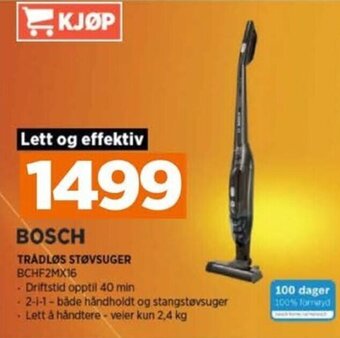 POWER BOSCH TRÅDLØS STØVSUGER BCHF2MX16 tilbud