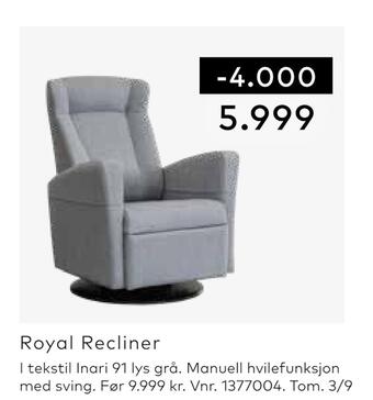 Skeidar Royal recliner tilbud