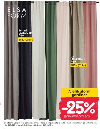 Rusta Elsaform gardin tilbud