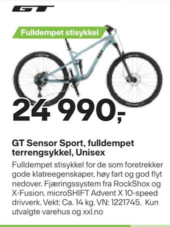 XXL Sport Gt sensor sport, fulldempet terrengsykkel, unisex tilbud