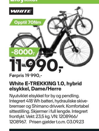 XXL Sport White e-trekking 1,0, hybrid elsykkel, dame/herre tilbud