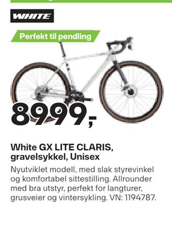 XXL Sport White gx lite claris, gravelsykkel, unisex tilbud