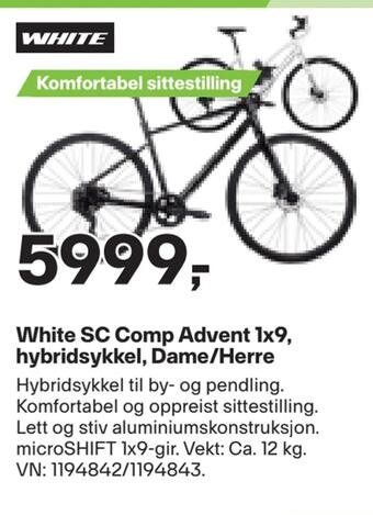 XXL Sport White sc comp advent 1x9, hybridsykkel, dame/herre tilbud