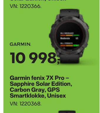 XXL Sport Garmin fenix 7x pro - sapphire solar edition, carbon gray, gps smartklokke, unisex tilbud