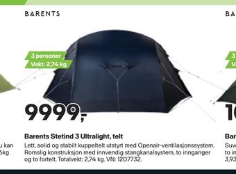 XXL Sport Barents stetind 3 ultralight, telt tilbud