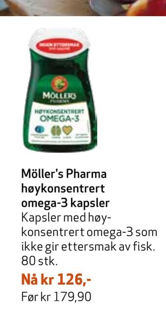 Apotek 1 Möller's pharma høykonsentrert omega-3 kapsler tilbud