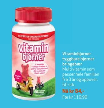 Apotek 1 Vitaminbjørner tyggbare bjørner bringebær tilbud