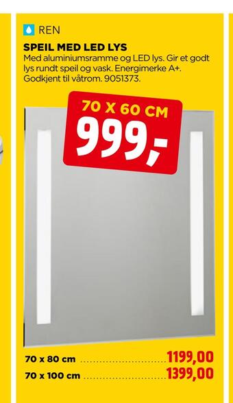 jem & fix Speil med led lys tilbud