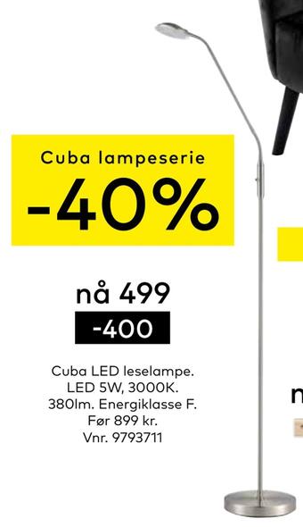Skeidar Cuba led leselampe tilbud