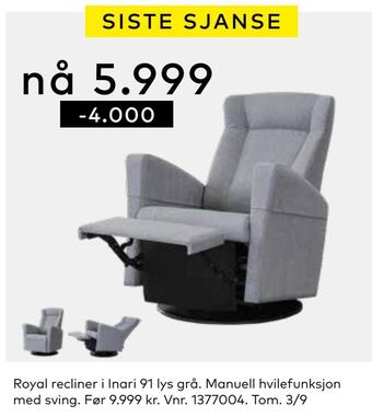 Skeidar Royal recliner tilbud