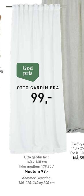 Kid Interiør Otto gardin hvit tilbud