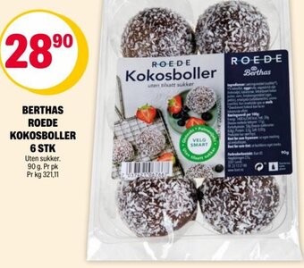 BERTHAS ROEDE KOKOSBOLLER 6 STK