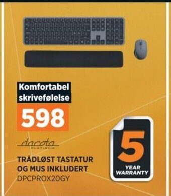 POWER TRÅDLØST TASTATUR OG MUS INKLUDERT DPCPROX20GY tilbud