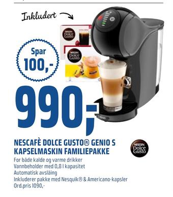 Coop Obs Nescafè dolce gusto® genio s kapselmaskin familiepakke tilbud