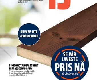 Coop Obs 28x120 royalimpregnert terrassebord brun tilbud