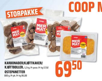 Coop Obs Karbonader/kjøttkaker/ kjøttboller, ostepanetter tilbud