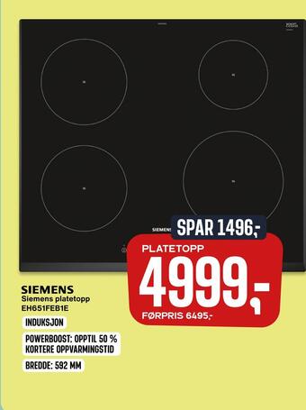 Skousen Siemens platetopp tilbud