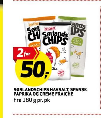 Bunnpris Sørlandschips havsalt, spansk paprika og creme fraiche tilbud