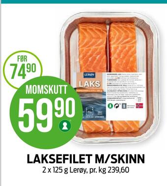 Kiwi Laksefilet m/skinn tilbud