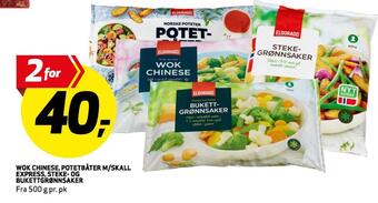 Bunnpris Wok chinese, potetbåter m/skall express,steke-og bukettgrønnsaker tilbud