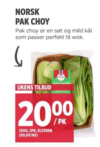 Meny Gartner pak choi tilbud
