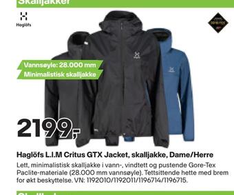 XXL Sport Haglöfs l.i.m critus gtx jacket, skalljakke, dame/herre tilbud