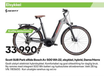 XXL Sport Scott sub park eride bosch a+ 500 wh 22, elsykkel, hybrid, dame/herre tilbud