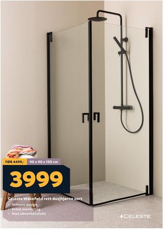 Megaflis Celeste wakefield rett dusjhjørne sort tilbud