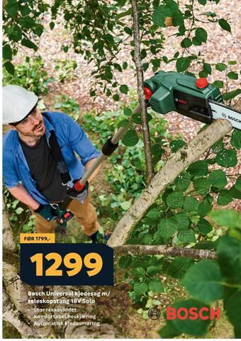 Megaflis Bosch universal kjedesag m/ teleskopstang 18v solo tilbud