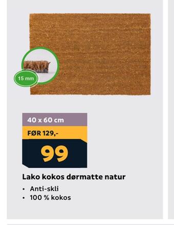 Megaflis Lako kokos dørmatte natur tilbud