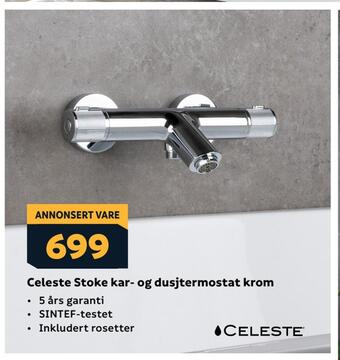 Megaflis Celeste stoke kar- og dusjtermostat krom tilbud