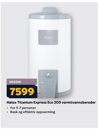 Megaflis Høiax titanium express eco 200 varmtvannsbereder tilbud