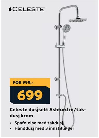 Megaflis Celeste dusjsett ashford m/takdusj krom tilbud